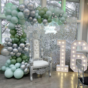 Shimmer wall with balloons the brat shack