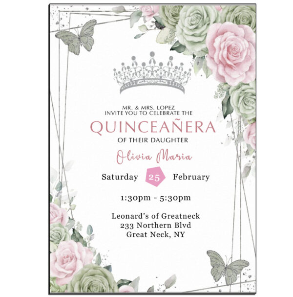 pink and green invitation with tiara the brat shack