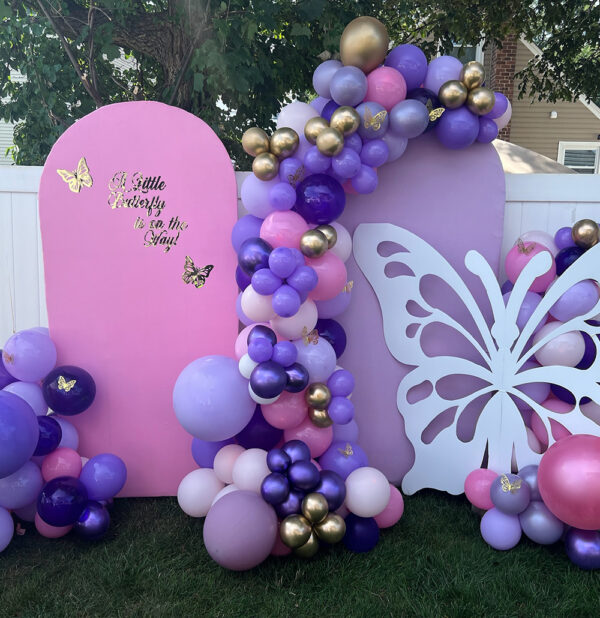 Double Wall Butterfly theme Panel Backdrop with Balloons The Brat Shack