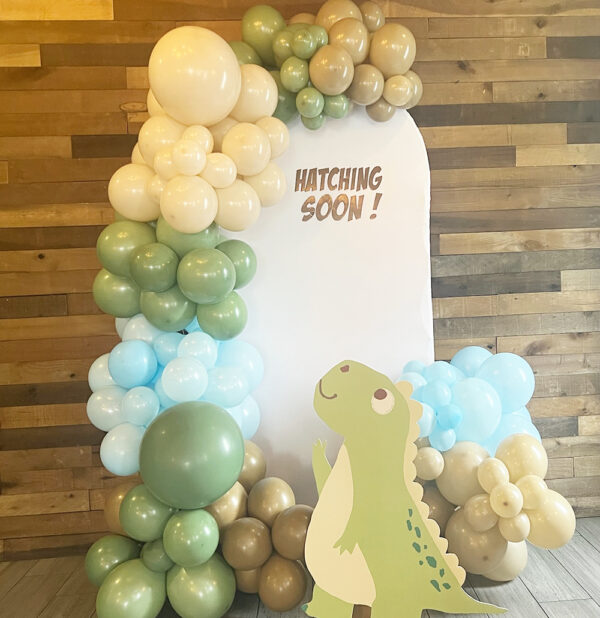 Dinosaur theme Wall Panel Backdrop with Balloon Garland The Brat Shack