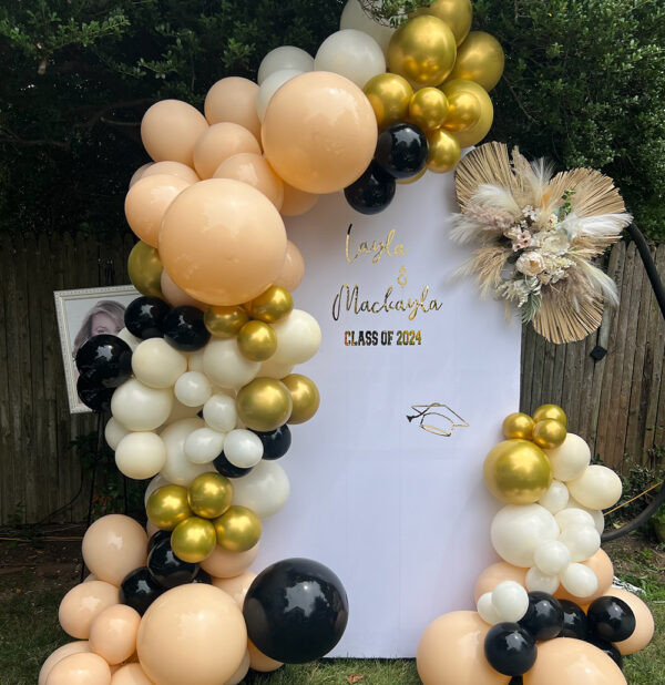 Graduation Wall Panel Backdrop with Jumbo Balloon Garland The Brat Shack