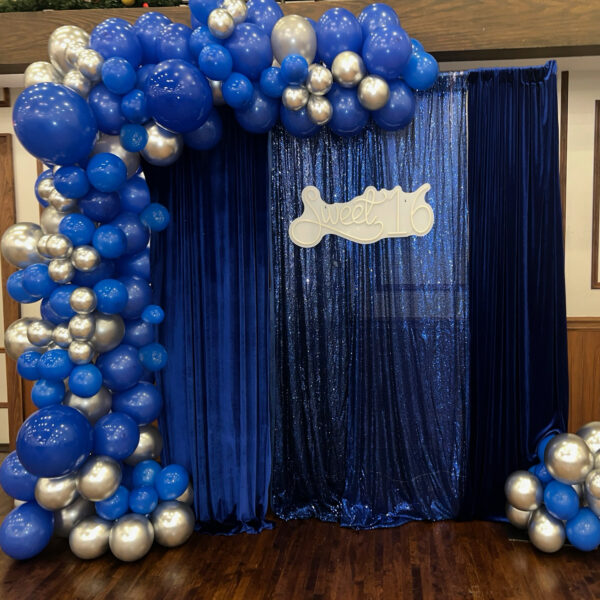 Sweet 16 Back Drop with Neon Sign & Balloon Garland The Brat Shack