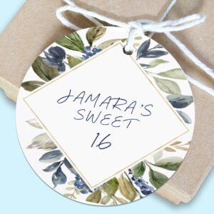 navy floral sweet 16 favor tag the brat shack
