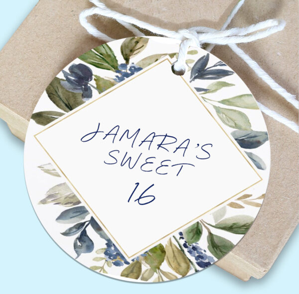 navy floral sweet 16 favor tag the brat shack