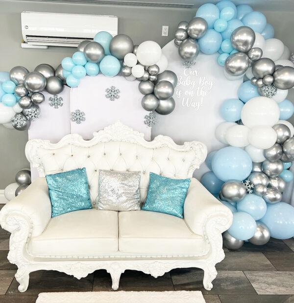 Winter Wall Panel Backdrop Set Up Balloon Garland The Brat Shack