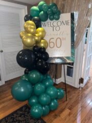 Elegant 60th Birthday Welcome Sign & Balloon Garland – Emerald Green, Black & Gold