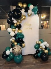 70th Birthday Balloon Backdrop – Emerald Green, Black, White & Gold
