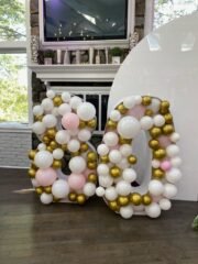 50th Birthday Balloon Mosaic Numbers with White, Blush Pink & Gold Balloons