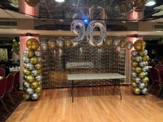 90th Birthday Chrome Balloon Columns