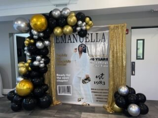 Magazine Backdrop with Balloon Garland