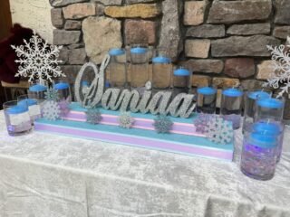 floating candles and name board