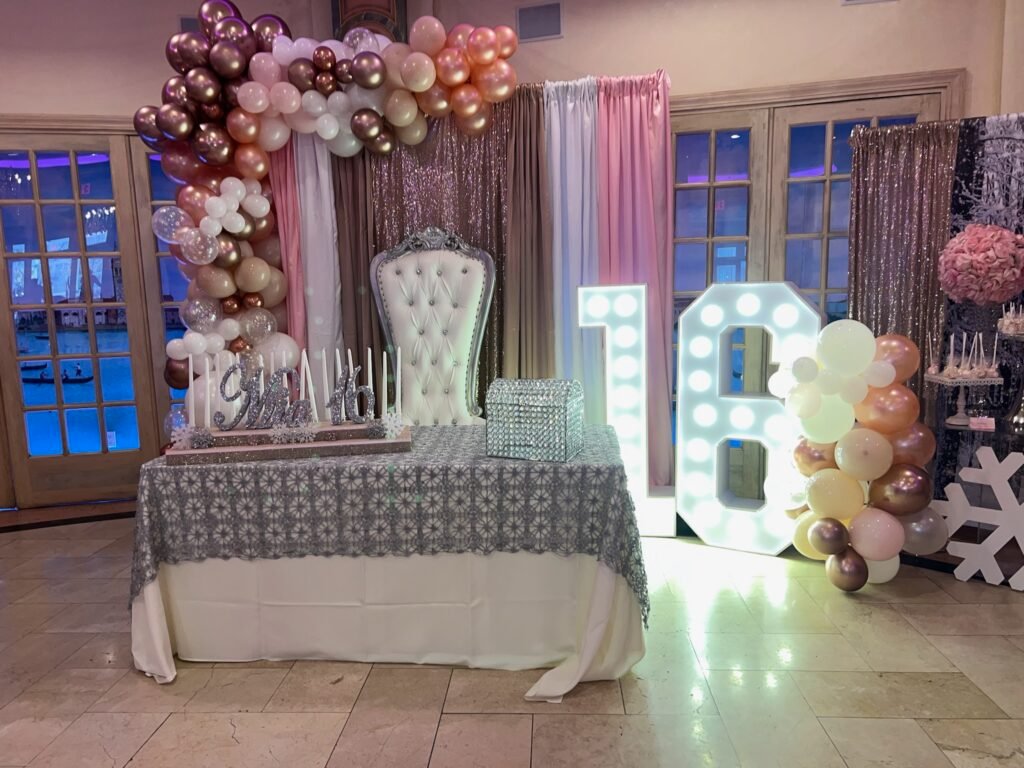 Sweet 16 party decoration treat rose gold