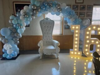 Light Blue & Silver Organic Balloon Arch & Marquee Number