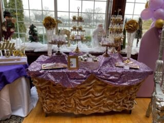 lavender and gold sweet 16 treat table