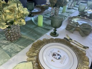 Elegant Christening Table Setup with plate insert