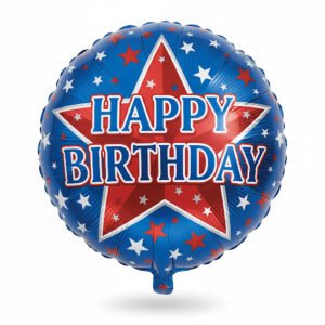 18” Blue and Red Happy Birthday w/ Stars balloon The Brat Shack