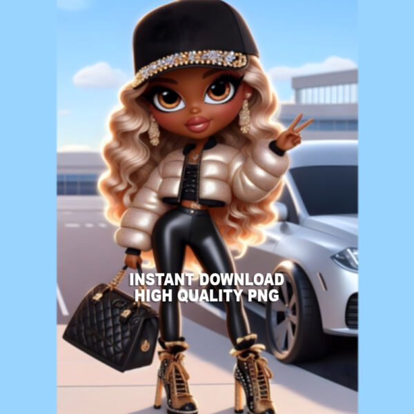 Girl with Gold Puff Jacket and Blonde Curly Hair - instant download The Brat Shack