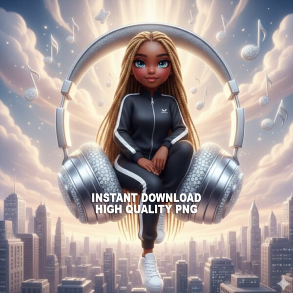 Girl with Giant Headphones and Blonde Hair instant download