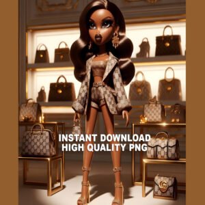 Girl with GG suit and Handbags Black Hair - Instant Download