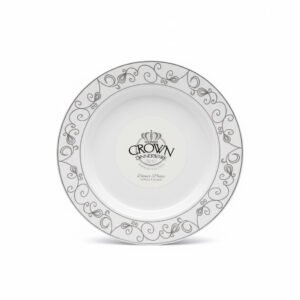 white 10 inch plate with silver swirl