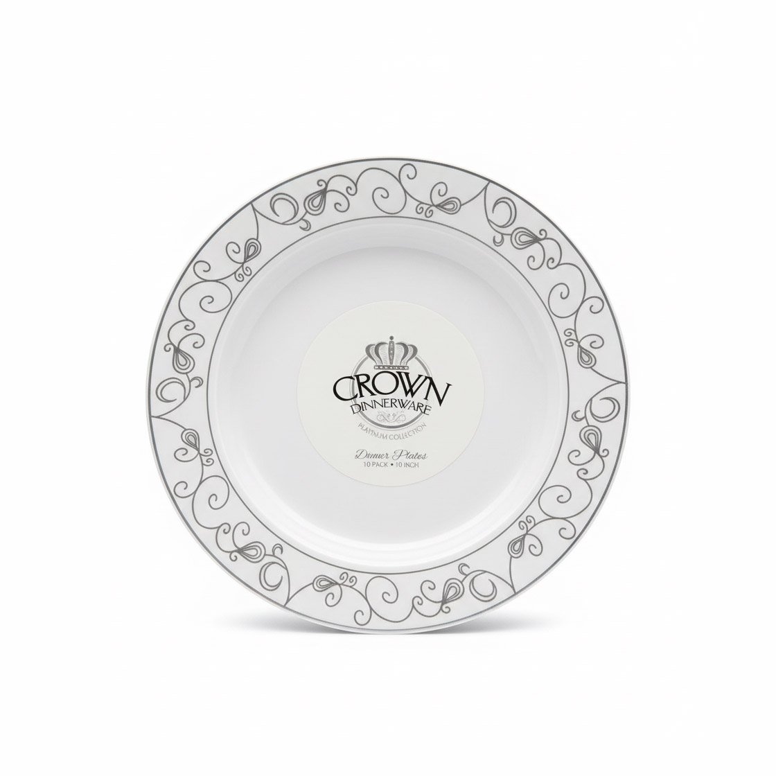 white 10 inch plate with silver swirl