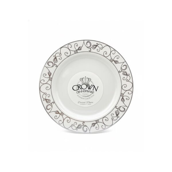 white 7 inch plate with silver swirl