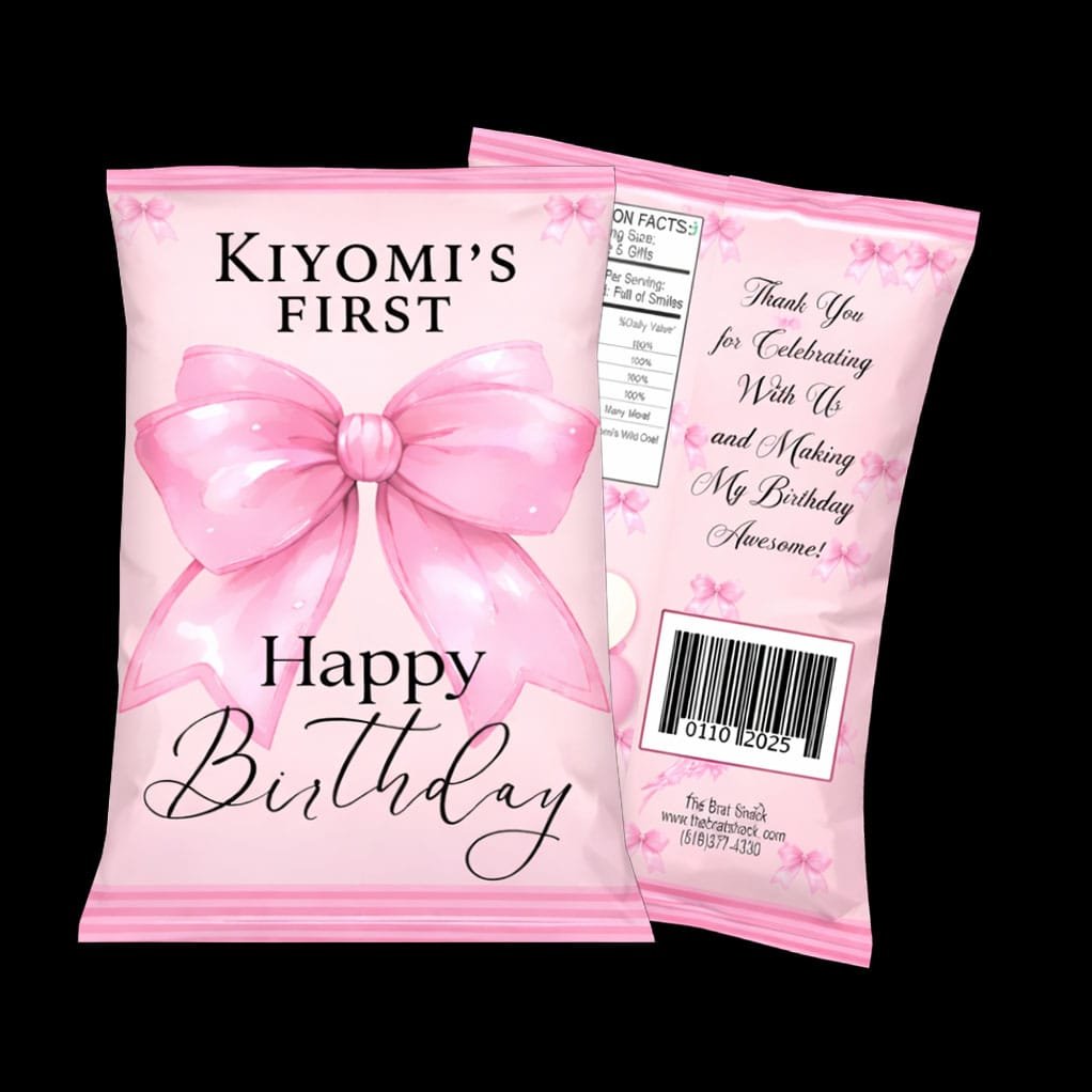 Pink Bow Chip Bag favors the brat shack