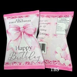 Pink Bow with flowers chip bag party favor