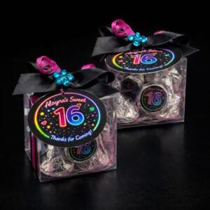 neon theme Hershey kisses box favor
