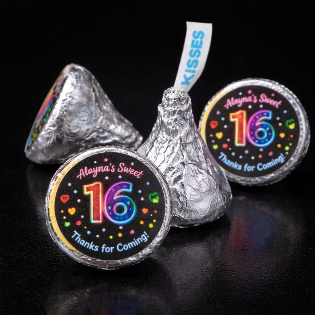 neon theme Hershey kisses box favor