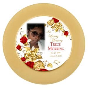 red & gold Flower Plate Charger Insert the brat shack