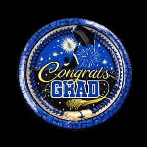 blue graduation paper plates