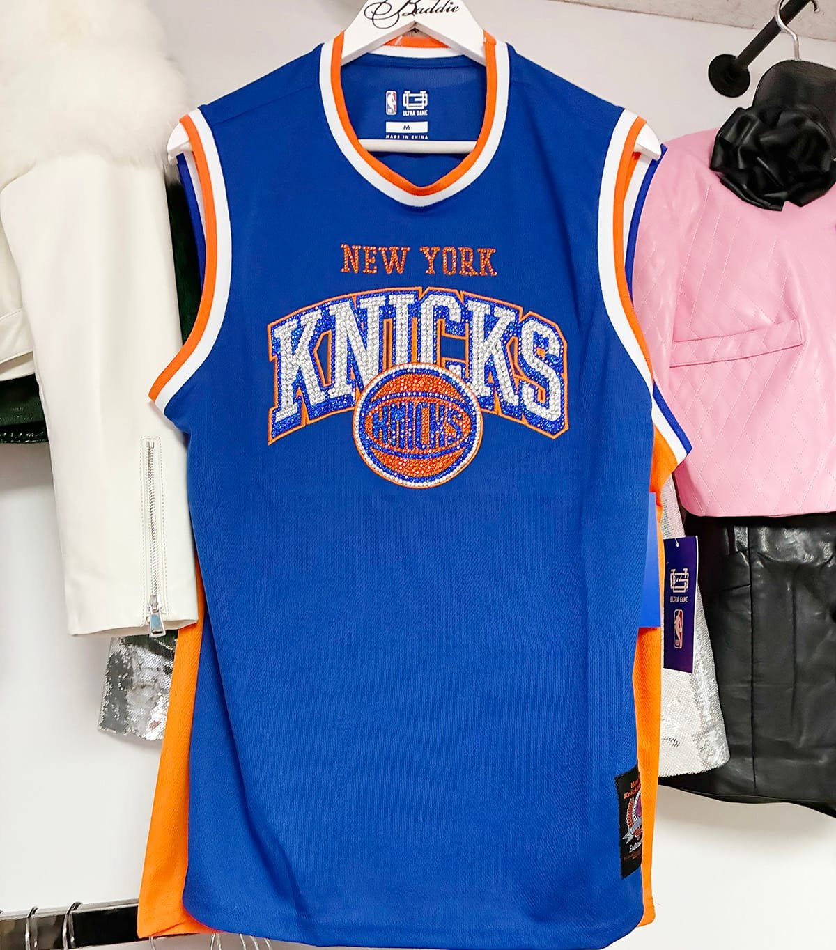 blinged out orange basketball jersey