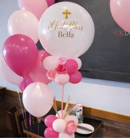 custom elegant balloon for communion God Bless