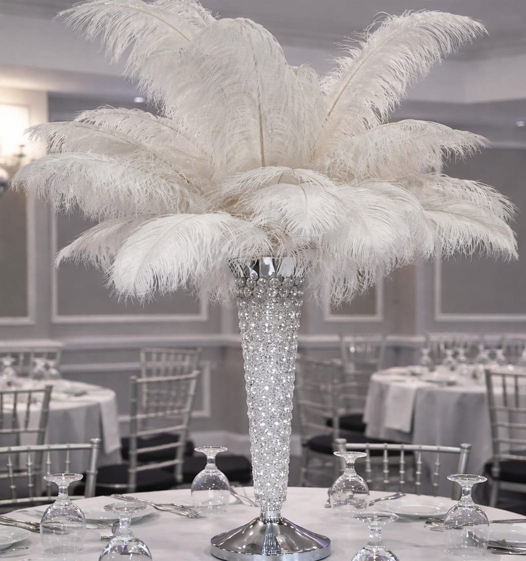 ostrich feather centerpiece closeup