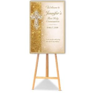 pearl encrusted cross with gold glitter religious welcome board