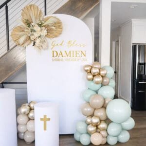 religious arch panel with balloon & pampas the brat shack