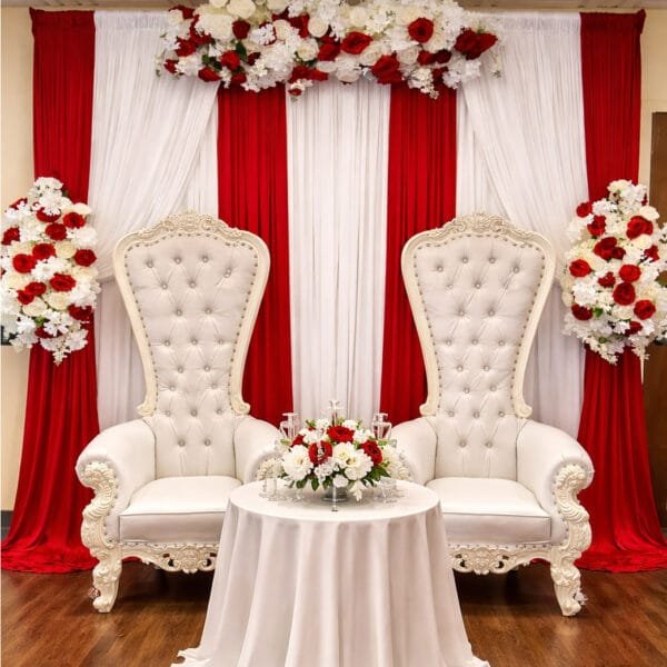 RED & whITE-backdrop & sweet heart table