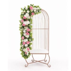 Rose Gold Cage Chair with Silk Florals for Rent