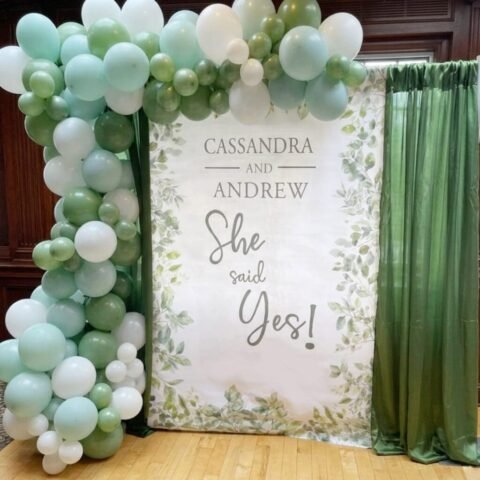 she said yes engagement backdrop