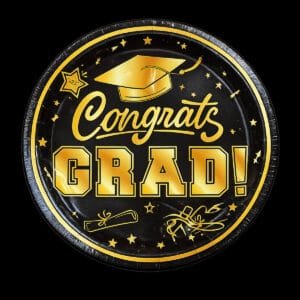 graduation black paper plates