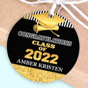 Black & Gold Graduation Favor Tag