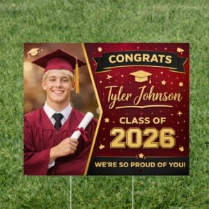 Graduation Yard Sign Burgundy Luxe