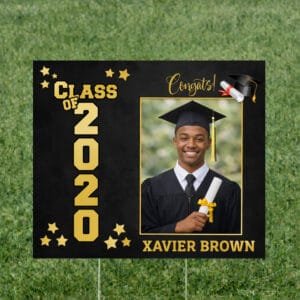 Black & Gold Yard Sign with photo & Stars
