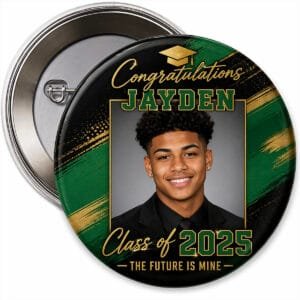 green gold photo graduation button pin