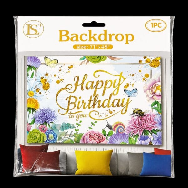 Floral “Happy Birthday” Party Backdrop (71” x 48”)