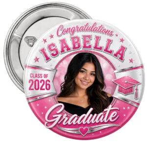 pink graduation photo-button pin on