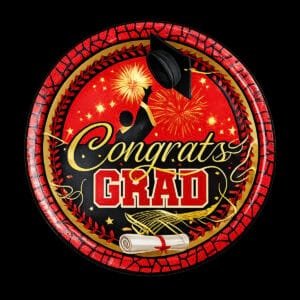 graduation red paper plates