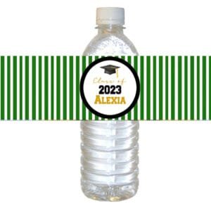 green and white stripe water bottle label