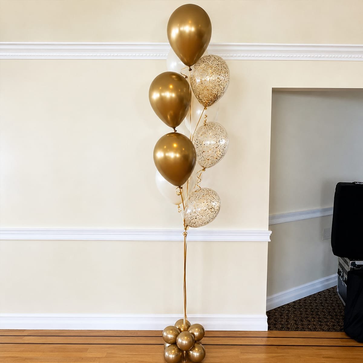 Elegant Gold confetti and Pearl Balloon Bouquet